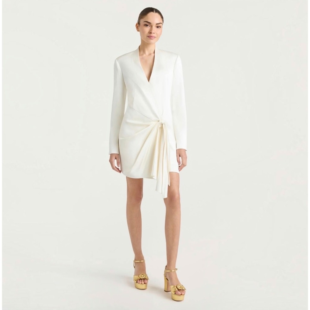 NEW CINQ À SEPT Irma Ivory Satin Tie Front Mini Dress Size 8 NWT